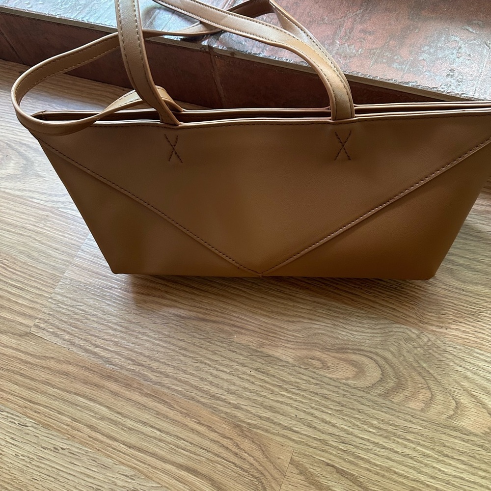 Madison West Tan Tote Bag with Modern Geometric Design